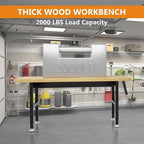 60" Work Bench, Adjustable Height Workbench, Heavy-Duty Thicker Work Table, 2000 LBS Load Capacity Workstation for Garage, Workshop, Office, Home