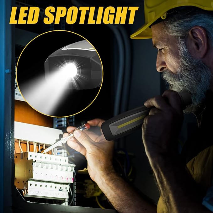 Luasmx Rechargeable LED Work Light, Black, Portable Hook Mechanic Flashlight for Car Repair/Mechanics/Camping/Emergency