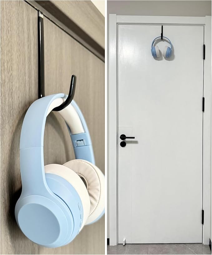 Over The Door Metal Hooks with Plastic Coating 5.5" Fit 0.5" to 1 3/8" Door 4 Pcs Heavy Duty Single Towel Robe Rack Wreath Bathroom Shower Hanger Shoe Organizer Ironing Board Short Black