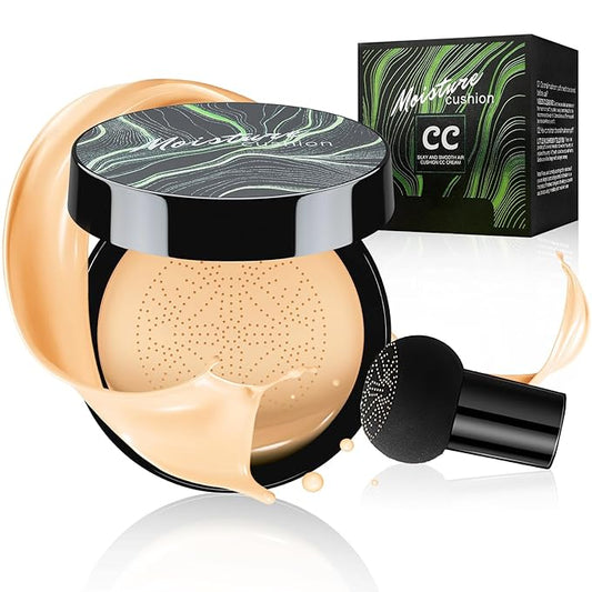 Mushroom Head Air Cushion CC Cream Foundation - Moisturizing & Long-Lasting BB Cream Concealer Makeup Base for All Skin Types, Brighten Long - Lasting Even Color Correcting Concealer (Buff Beige)-VeraVaultWomen