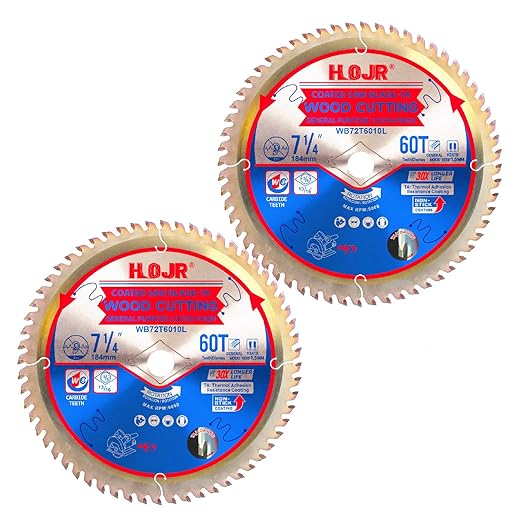 2-Pack 7-1/4" 60-Tooth 5/8" Arbor Woodworking Circular Saw Blade,Ultra Finish/General Purpose,Special Anti-Thermal Adhesion Coating on Cutting Edge-TA,High Finish, Long Life, 7-1/4" 60T 5/8"