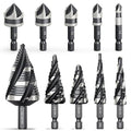 THINKWORK 5 Pcs Four Spiral Flute Step Drill Bit Set & 5 Pcs Countersink Drill Bits with Tool Box, Nitriding HSS Drill Bits for Metal, Aluminum, Wood, Plastic