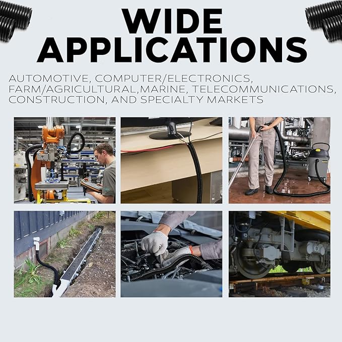 BEST CONNECTIONS 3-Pack (1/4", 3/8", 1/2" x 20 ft Each) Assorted Split Wire Loom Convoluted Tubing – Protective Split Cable Sleeves/Conduit for Automotive Home Industrial Electrical – Black