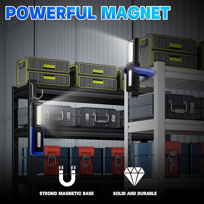 Rechargeable LED Flashlight Magnetic Light, Portable Work Light Trouble Lights Lamp for Mechanics, Compact Reliable and Super Bright Flash Light for Tool Gifts for Men(Blue)