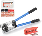 iCrimp Battery Cable Lug Crimping Tool Kit For Copper Lugs Awg 8-1/0,Battery Cable Crimper with Stripper 90pcs Copper Battery Lugs/Heat Shrink Tubes