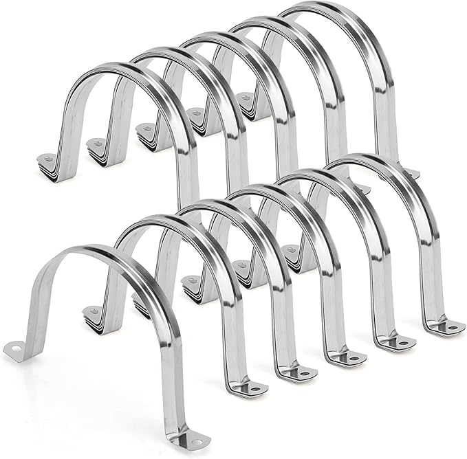 50Pcs M100 Stainless Steel Pipe Strap, 4 Inch Stainless Steel Clamp, Two Hole Strap, U Bracket Tube Clip for Water Pipes, Cables