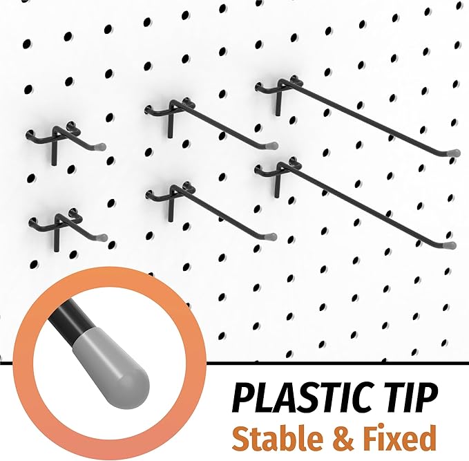 HUHOLE Pegboard Hooks 2 Inch, 4 Inch, 6 Inch, 60PC, Peg Board Hooks for Hanging, Fit 1/4" or 1/8" Pegboard, Ideal for Garage Tool Organization, Wall Storage (Black, 2+4+6 Inch)