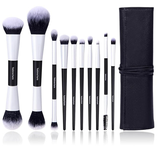 Makeup Brush Set 10pc, Dual-Ended Makeup Brushes For Bronzer, Contour, Eyeshadow, Blush, Concealer, Foundation-VeraVaultWomen
