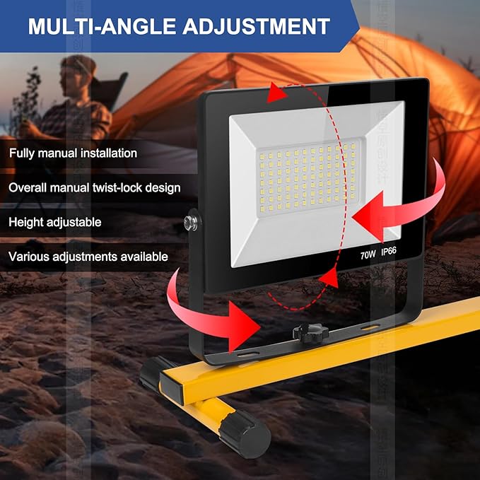 14000Lumens LED Work Lights with Stand, 2 Adjustable Work Lamp Head with Individual Switch, IP66 Waterproof Tripod Work Light for Outdoor Indoor Job Site Workshop Garage Construction Site