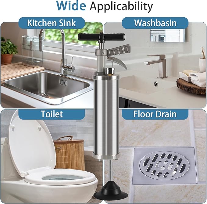 Portable High Pressure Kinetic Toilet Plunger Air Drain Blaster Pump for Bath Toilets Bathroom Shower Kitchen Clogged Pipe