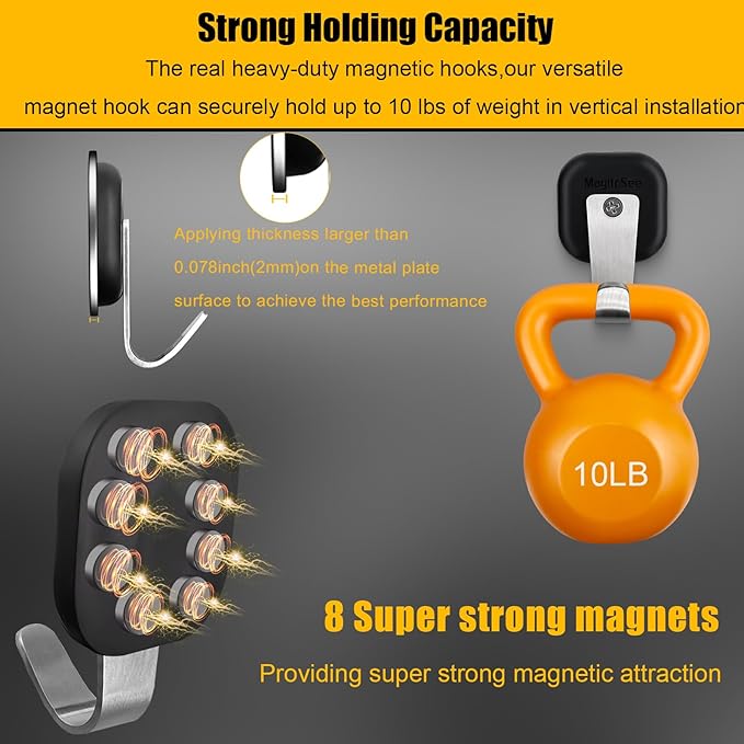 Upgraded Heavy Duty Magnetic Hook, Powerful Magnet Versalite Indoor and Outdoor Tool Towel Brooms Coat Hanger for Cruise Garage RV Workshop Tool Box, Magnet Organize Stainless 304 Hooks, 2 Pack