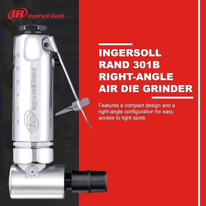 Ingersoll Rand 301B Air Die Grinder – 1/4", Right Angle, 21,000 RPM, Ball Bearing Construction, Safety Lock, Aluminum Housing, Lightweight Power Tool, Black