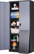 SISESOL Wide & Deep Metal Storage Cabinet with Lock & 5 Adjustable Shelves,72" Gray Garage Storage Cabinet with Locking Doors,Locking Metal Cabinets for Home,Office,Shop,Garage 72x36x18