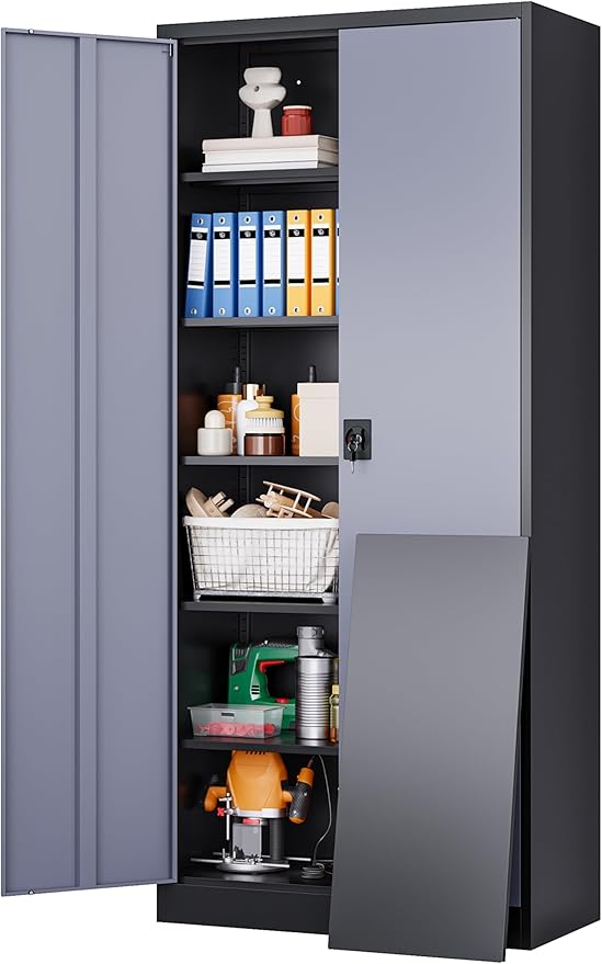 SISESOL Wide & Deep Metal Storage Cabinet with Lock & 5 Adjustable Shelves,72" Gray Garage Storage Cabinet with Locking Doors,Locking Metal Cabinets for Home,Office,Shop,Garage 72x36x18