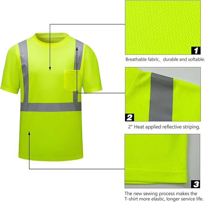 High Visibility Shirts Quick Dry Safety T Shirts with Reflective Strips and Pocket Short Sleeve Mesh Hi Vis Construction Work Class 2 Shirt for Men/Women Lime,6XL