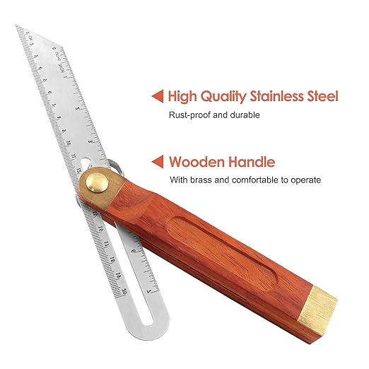 9 Inch T-Bevel Angle Finder Sliding Gauge, Adjustable Ruler Protractor with Hardwood Handle, Metric Marks