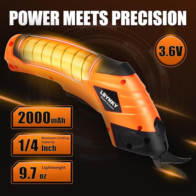 Cordless Electric Scissors, 3.6V Cardboard Cutter with 2 Blades, Rechargeable Electric Fabric Cutter with Safety Lock for Cutting Fabric Carpet Cardboard Leather (Orange)