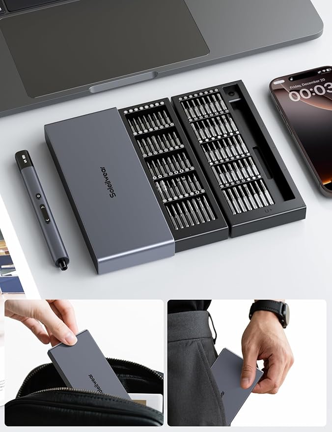 Electric Screwdriver Set, 80-in-1 Mini Electric Precision Screwdriver Cordless with 5 Torque Levels, Max 0.75N.m, 500mAh Battery, Small Power Screwdriver Kit for Laptop, Phone & Electronics Repair