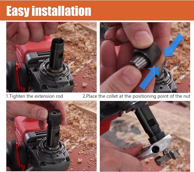 5/8"-11 Thread Angle Grinder Extension Shaft Set Electric Drill Conversion Collets Adapter Woodworking Tool Accessories Include Spring Collet 1/4" & 1/2" 3PCS Black