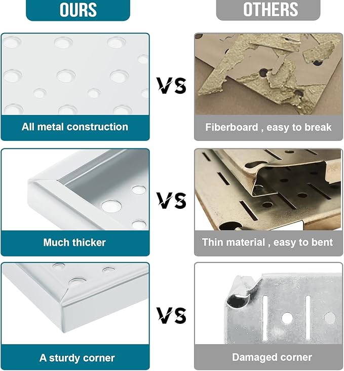 Pegboard Rack Garage Storage Steel Horizontal Peg Board Pack,Steel Pegboard Heavy Duty- 4 Pack 16-Inch X 16-Inch Metal Peg Board Tool Organization Panels(White)