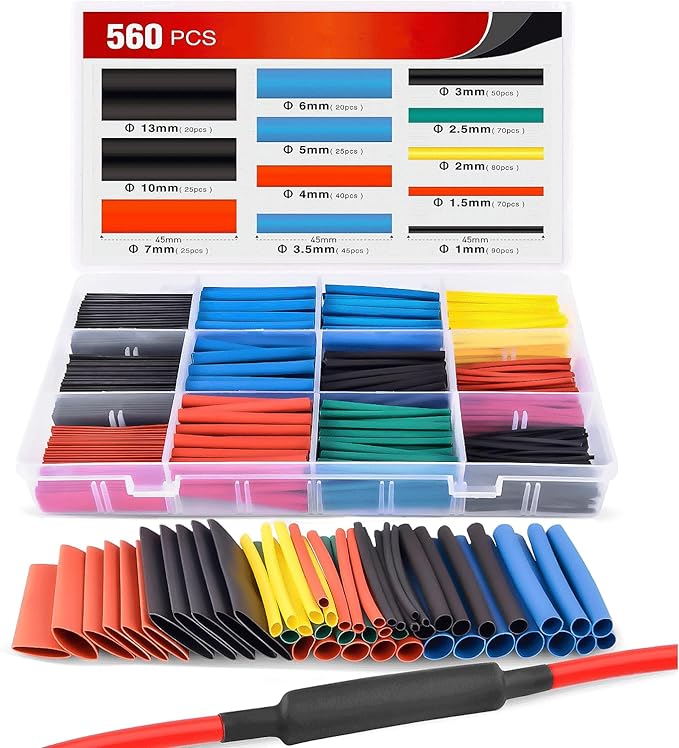 Nilight - 50005R Heat Shrink 2:1 Electric Insulation Tube Kit 45mm Flame Retardant Wrap Cable Sleeve 560pcs 5 Colors 12 Sizes with Storage Box，2 Years Warranty