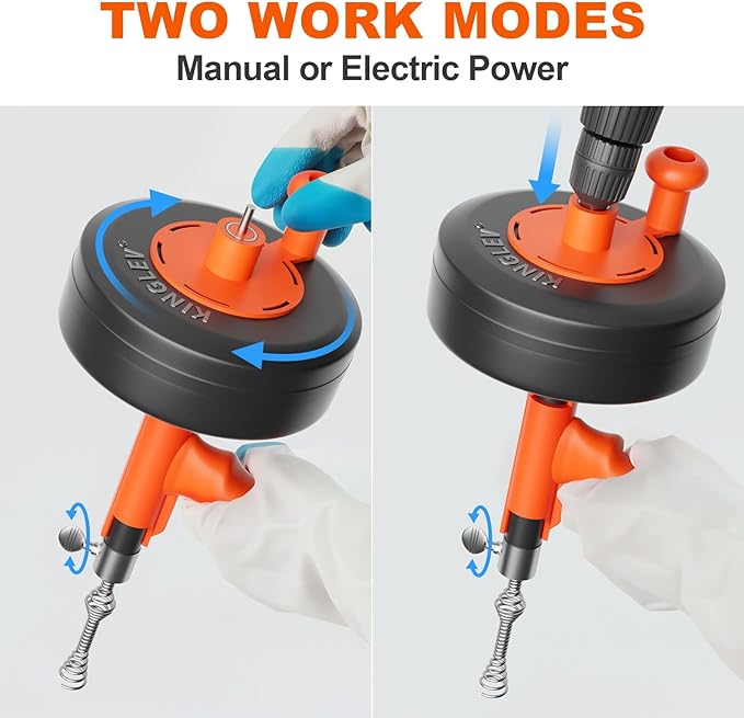 Drain Auger, Drain Snake With Drill Adapter, 25ft Plumbing Auger Heavy Duty Flexible Sink Steel Plumbing Auger Bathroom Hair Clog Removal Tool, Manual Or Powered for Shower & Bathtub Clog