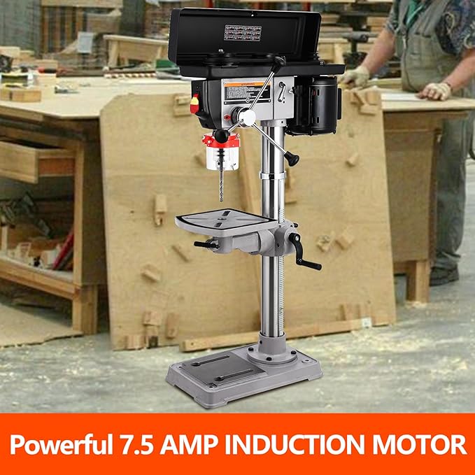 13 in Benchtop Drill Press, 7.5 Amp 120V, 288-3084 RPM Variable Speed Cast Iron Bench Drill Press, 0-45°Tilting Worktable, Tabletop Drilling Machine for Wood Metal