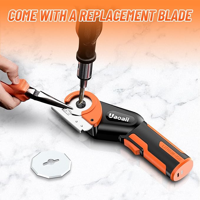 Cordless Electric Scissors, Electric Cardboard Box Rotary Cutter w/Replacement Blade & Storage Case, Safety Button, Power Carpet Cutter for Thin Cardboard Carpet Leather