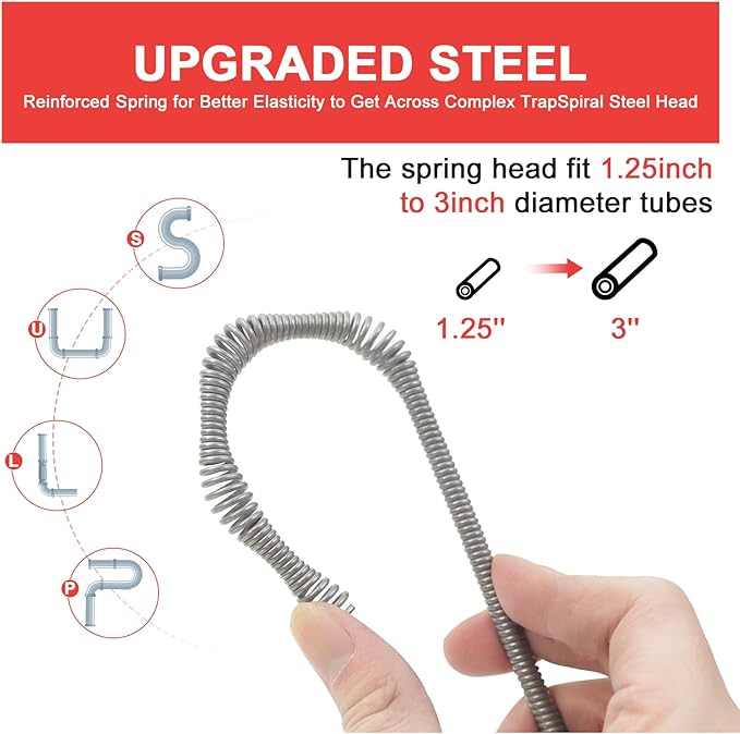 35FT Drain Snake with Drill Attachment, Auto/Manual Plumbing Snake for Kitchen Sink, Shower Clogs, Includes Gloves & Storage Bag