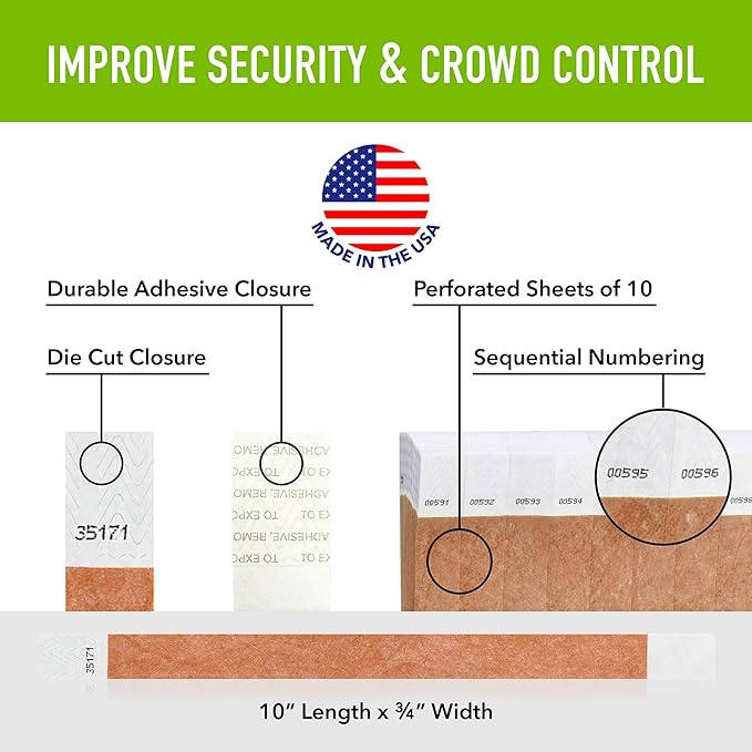 1,000 WristCo Mocha Tyvek Wristbands for Events - Comfortable Tear Resistant Paper Bracelets ID Wrist Bands for Concerts Festivals Admission Party Identification