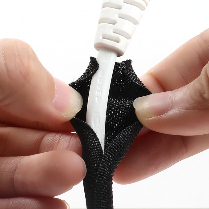 Black Braided Cable Management Sleeves Wire Loom Tubing Cord Protector Self-Wrapping (1/4"-18Feet)