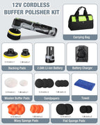 WORKPRO Cordless Mini Buffer Polisher, 12V Buffer Polisher for Car Detailing, 5 Variable Speed Up to 3000RPM, Compact Cordless Polisher Kit for Waxing, DIY Projects, Furniture Polishing