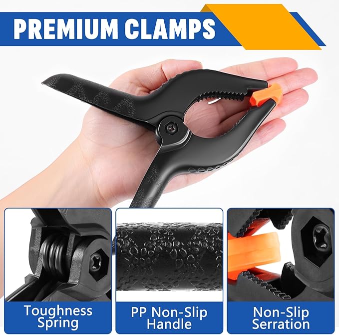 10 Pack 6 inch Plastic Spring Clamps, Black Heavy Duty Clips, Backdrop Clips, Plastic Clamps for Crafts, Backdrop Stand, Woodworking, Photography