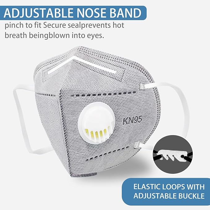 Dust Masks 20PCS, 7 Layers Filter Cover Against PM2.5 Sport Face Mask with One Breathing Valves