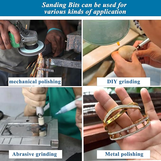 Tnisesm 64Pcs Sanding Bits & Sanding Drum Set for Dremel Rotary Tool with Box, Aluminium Oxide Tough Enough to Metal Rust Removal/Smoothing/Sharpening, Different Shape Meet More Needs