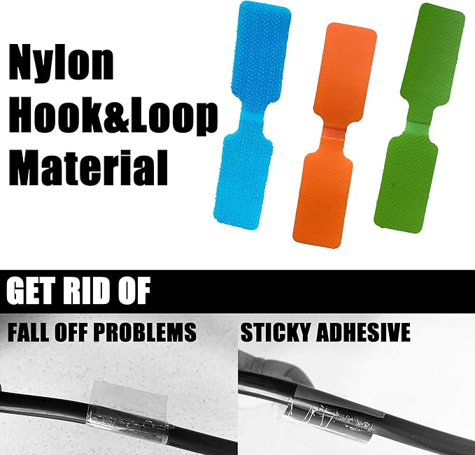 Mr-Label – 40 Pcs 0.78" x 3.54" Hook and Loop Cable Labels –Cord Tags – Upgraded Writable Cable Wraps for Clear Writing - Writable Wire Labels for Cable Management | Electronics Computers (8 Colors)