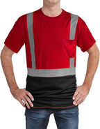 High Visibility Shirts Quick Dry Safety T Shirts with Reflective Strips and Pocket Short Sleeve Mesh Hi Vis Construction Work Class 2 Shirt for Men/Women Black Bottom Red,XL