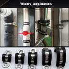 10pcs 16mm 2 Hole U-Tube Strap Clamp, 304 Stainless Steel with EPDM Rubber Lined Clip, Double-Layer Gaskets Rubber Cushioned Insulated Clamp for Tube, Pipe or Wire Cord Installation