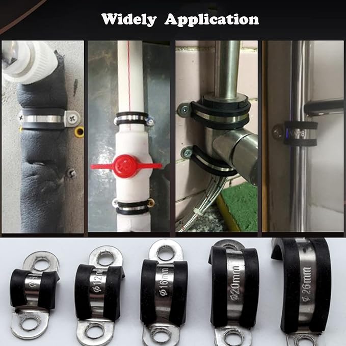 10pcs 42mm 2 Hole U-Tube Strap Clamp, 304 Stainless Steel with EPDM Rubber Lined Clip, Double-Layer Gaskets Rubber Cushioned Insulated Clamp for Tube, Pipe or Wire Cord Installation