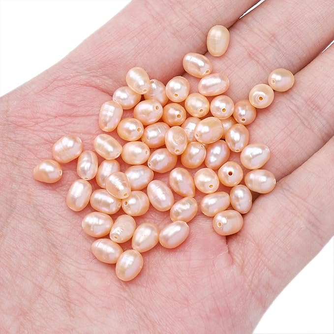 Natural Pearl Beads Rice 5-6mm Pink Freshwater Cultured Loose Gemstone Beads for DIY Jewelry Making 13.8''/Strand HQ