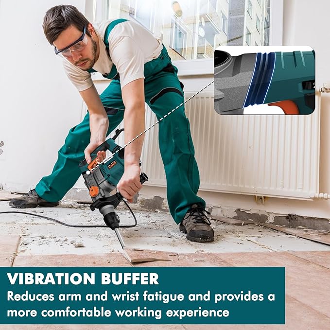 1-1/4 Inch SDS-Plus 13 Amp Heavy Duty Rotary Hammer Drill with Safety Clutch 4 Functions and Variable Speed, Including Chisels and Drill Bits