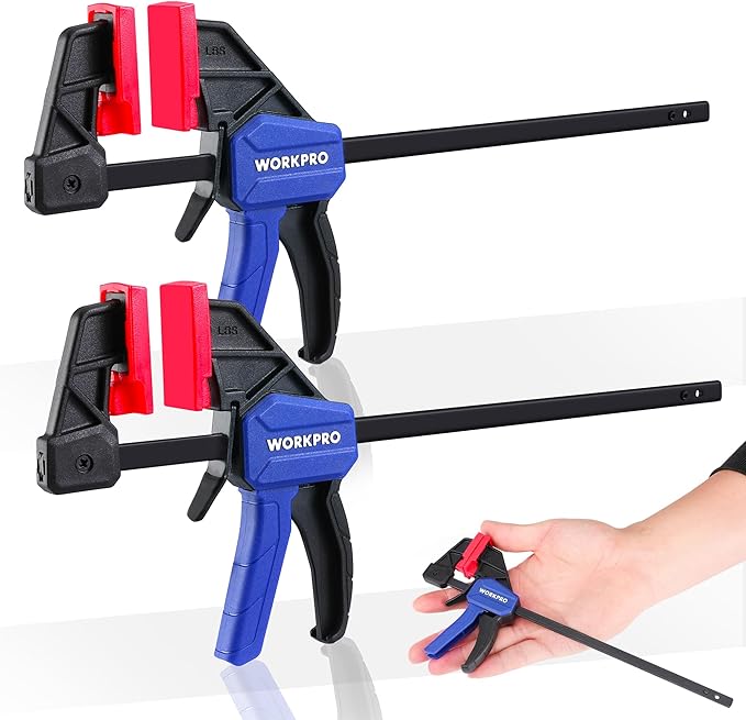 WORKPRO 6" Mini Bar Clamps for Woodworking, One-Handed Clamp/Spreader, Light-Duty Screw-Change F Clamp with 50lbs Load Limit, 2PC