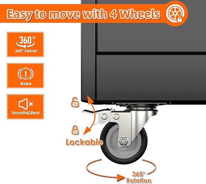 71" H Broom Storage Cabinet with Wheels and Doors,Rolling Tool Cabinet with Pegboard,Shelves and Rod for Garage Warehouse Home,Required Assembly,Black