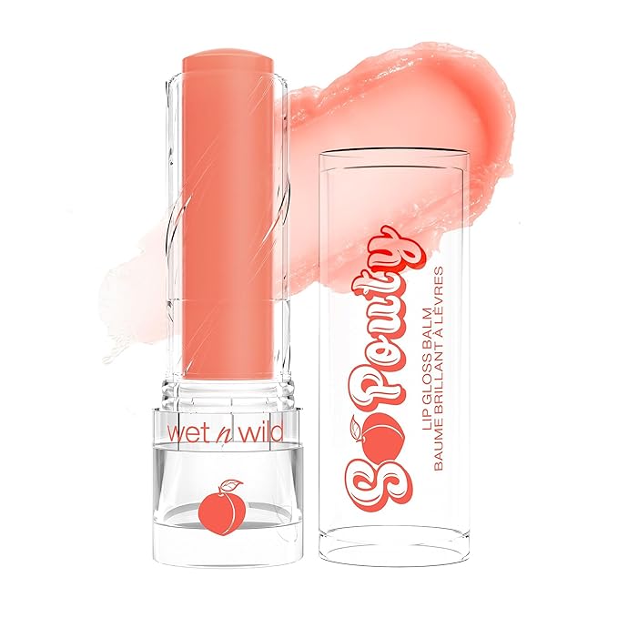 wet n wild Perfect Pout So Pouty Shine Tinted Lip Balm Peach Flavored, Hyaluronic Acid, Vegan Collagen, Moisturizing For Dry Lip Care, Pink-VeraVaultWomen
