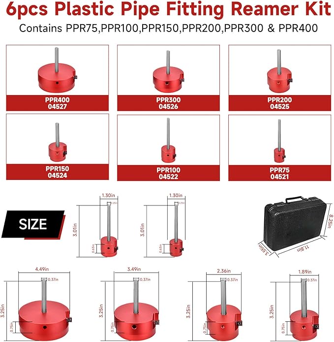 6PC Pvc Pipe Fitting Reamer Kit fit into standard 1/2" drills PVC pipe reamer tool PVC Pipe Fitting Saver Contains PPR75, PPR100, PPR150, PPR200, PPR300 and PPR400