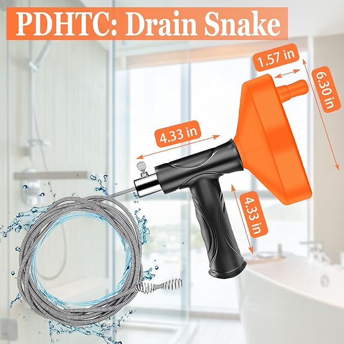 33 Feet Drain Snake Auger, Plumbing Snake Drain Hair Clog Removal Tool, Sink Unclogger Drain, Heavy Duty Toilet Snake Auger, Cleaner Tool for Bathroom Kitchen Tub Shower Drain Clog Remover with Gloves