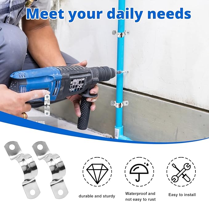 300 PCS 7/8 Inch Stainless Steel Rigid Pipe Strap, M22 Conduit Clamps, U Bracket Mounting Clamps with Two Hole, U Tube Pipe Clamp for Chemical Industry, Commercial