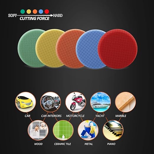 Buffing Sponge Pads, SPTA 5Pcs 6.5 Inch Face for 6 Inch 150mm Backing Plate Compound, Cutting Polishing Pad Kit for Car Buffer Polisher Compounding, Polishing and Waxing -SQMIX65