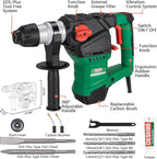 1-1/4" SDS-Plus Rotary Hammer Drill, 12.5 Amp 3 Functions Corded Vibration Control Rotomartillo with Safety Clutch for Concrete, Includes 3 Drill Bits, 2 Chisels, Carrying Case