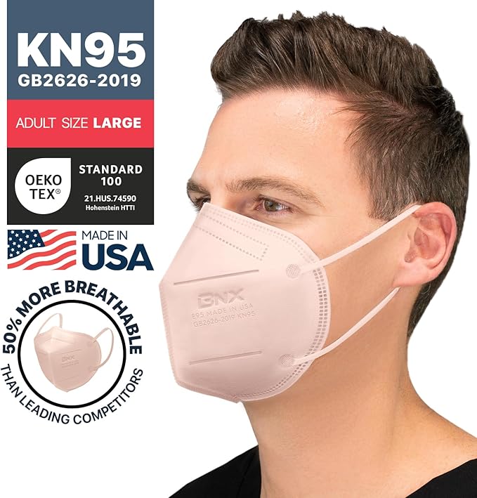 BNX KN95 Face Masks Made in USA (Adult Large, Adult Medium, Kids Small) (Earloop) (Model: E95/E95M/E95S)
